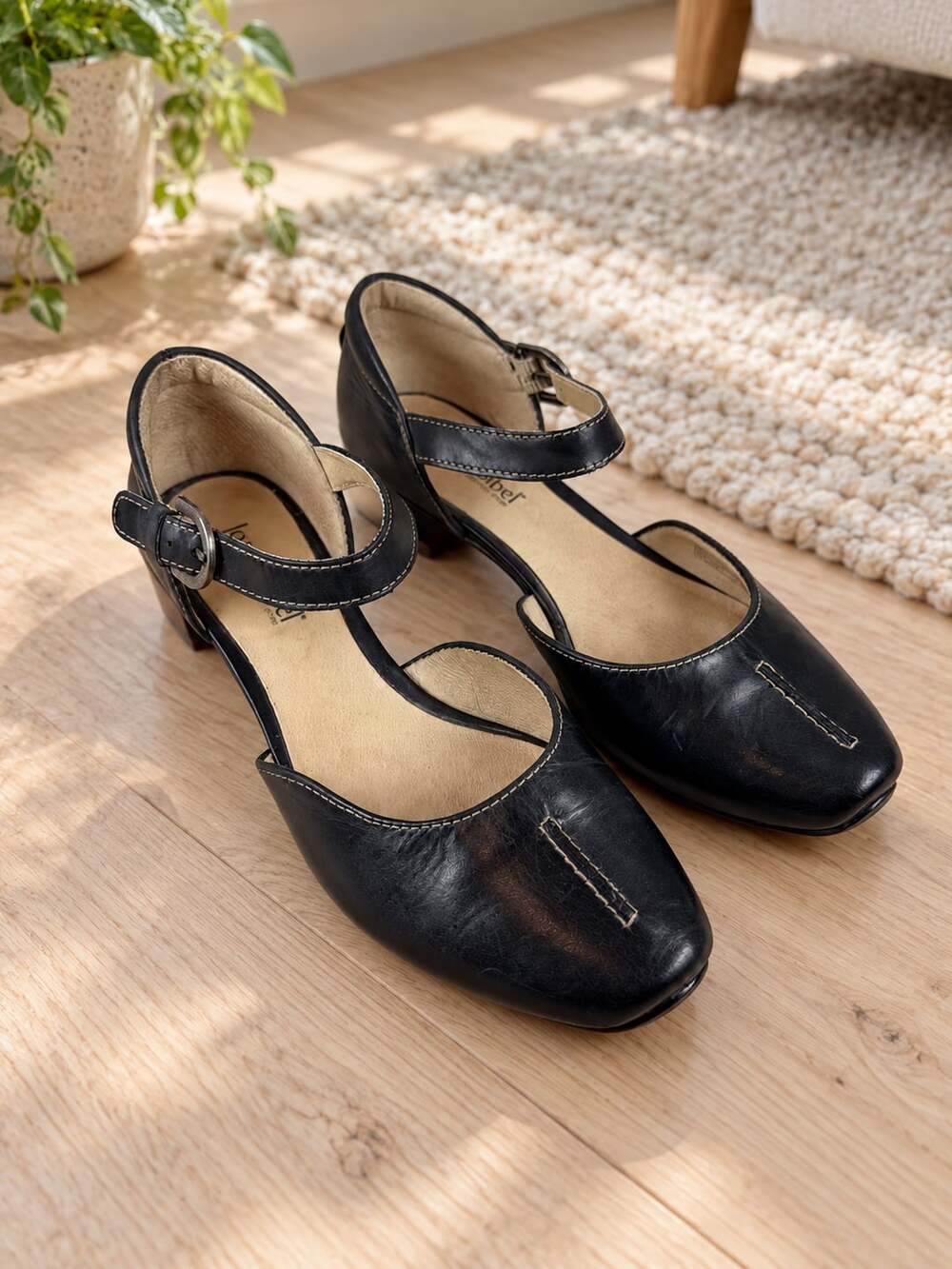 Josef Seibel Tina 17 Black Leather Mary Jane Pumps Block Heel EU 37